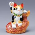 Photo13: Japanese Lucky Cat Kutani Porcelain Maneki Neko porgy Tai nori kenaga H15.5cm