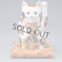 Japanese Lucky Cat Kutani Porcelain Maneki Neko koban kin mike H25.5cm