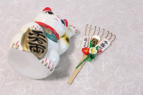 Other Images2: Japanese Lucky Cat Tokoname yaki ware Porcelain Maneki Neko fuku High 7.5 inch