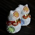 Photo4: Japanese Lucky Cat Kutani yaki ware Porcelain Maneki Neko nigo siro sakari pair (4)