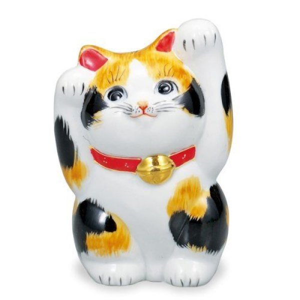 Photo5: Japanese Lucky Cat Kutani yaki ware Porcelain Maneki Neko Ryote mike H 11.8cm