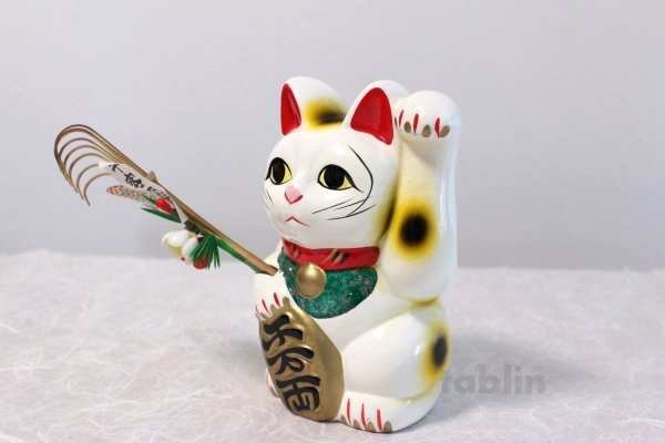 Photo3: Japanese Lucky Cat Tokoname yaki ware Porcelain Maneki Neko fuku High 7.5 inch