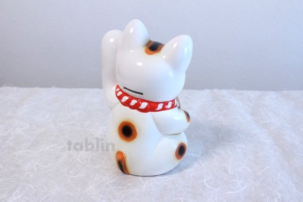 Photo4: Japanese Lucky Cat Tokoname ware YT Porcelain Maneki Neko dance white H23cm