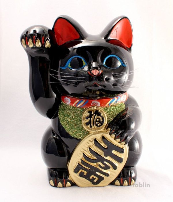 Photo5: Japanese Lucky Cat Tokoname ware YT Porcelain Maneki Neko black right H25cm