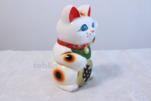 Other Images1: Japanese Lucky Cat Tokoname ware YT Porcelain Maneki Neko dollar white H25cm