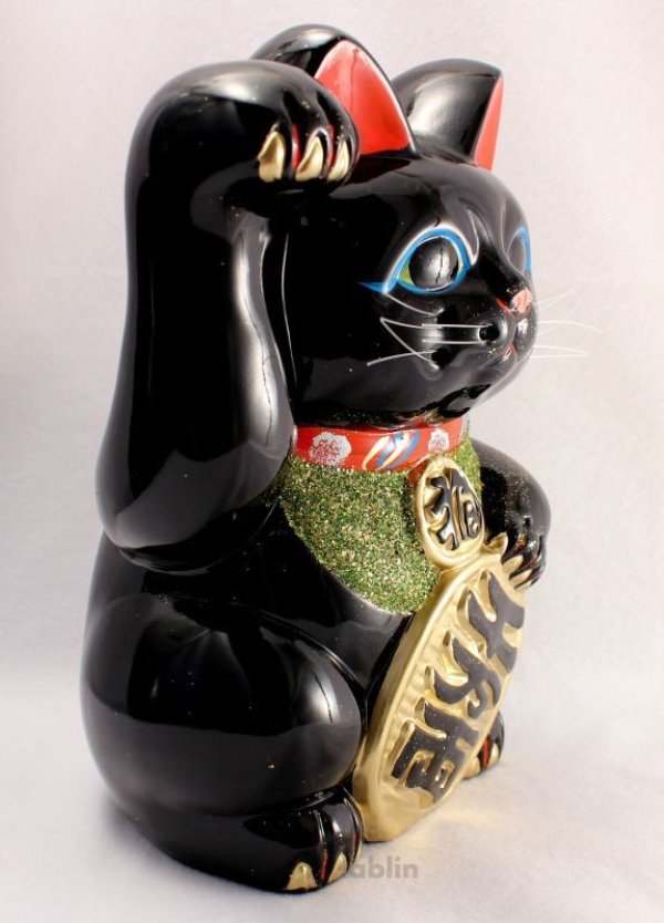 Photo4: Japanese Lucky Cat Tokoname ware YT Porcelain Maneki Neko black right H25cm