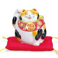 Japanese Lucky Cat Kutani yaki ware Porcelain Kenaga mike H 12cm