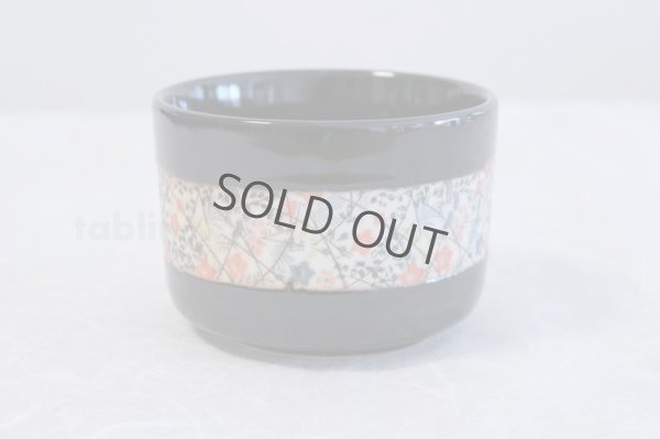 Photo1: Tokoname ware Japanese matcha tea bowl chawan obi flower line black