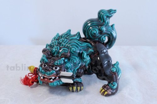 Other Images1: Japanese Leo Shishi Dragon Lion dog Kutani Porcelain arrow kochi green H23cm