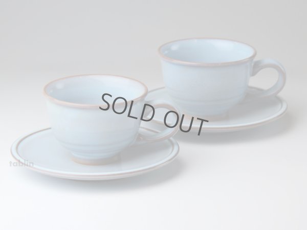 Photo1: Hagi ware Japanese pottery mug coffee cup yusai blue & saucer 180ml set of 2