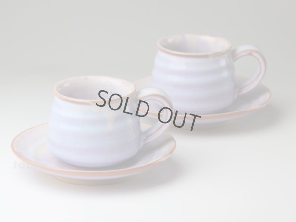 Photo1: Hagi ware Japanese pottery mug coffee cup purple tsuno & saucer 210ml set of 2