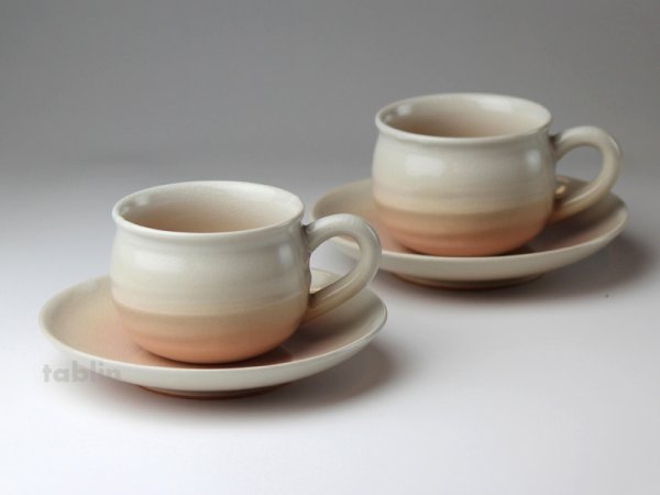 Photo1: Hagi ware Japanese pottery mug coffee cup himetsuchi & saucer 180ml set of 2