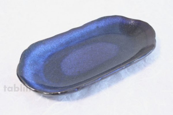 Photo5: Hagi ware Japanese plate Blue glaze Watatsumi oval W310mm