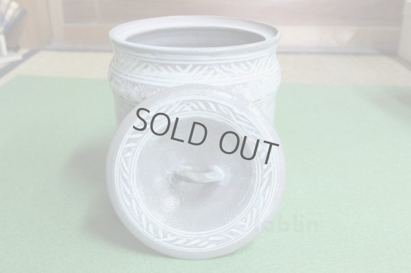 Photo9: Kiyomizu Kyoto porcelain Japanese tea ceremony water jar Mishima gray mizusashi