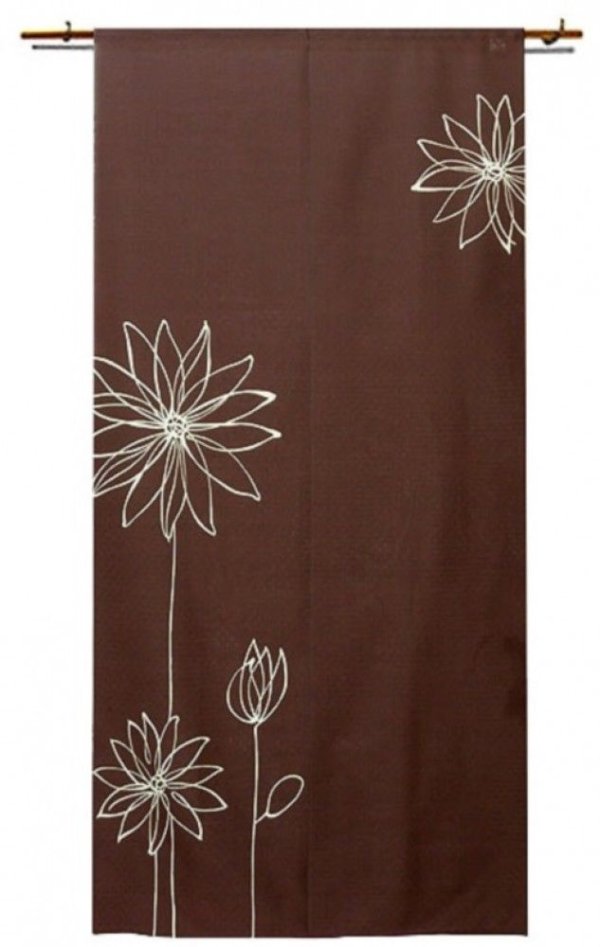 Photo1: Noren CSMO Japanese door curtain Line Flower brown 85 x 170cm