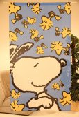 Photo1: Noren CSMO Japanese door curtain Snoopy & Woodstock aqua 85 x 150cm (1)