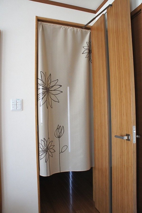 Photo4: Noren CSMO Japanese door curtain Line Flower beige 85 x 170cm