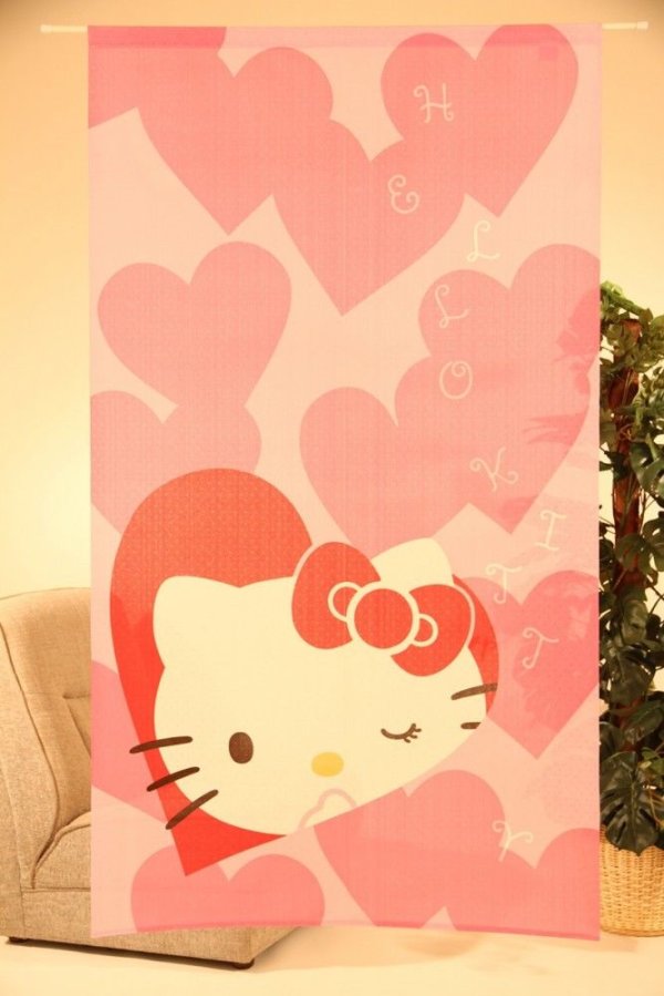 Photo1: Noren CSMO Japanese door curtain Lovely Kitty pink 85 x 150cm