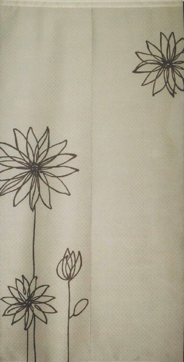 Photo1: Noren CSMO Japanese door curtain Line Flower beige 85 x 170cm