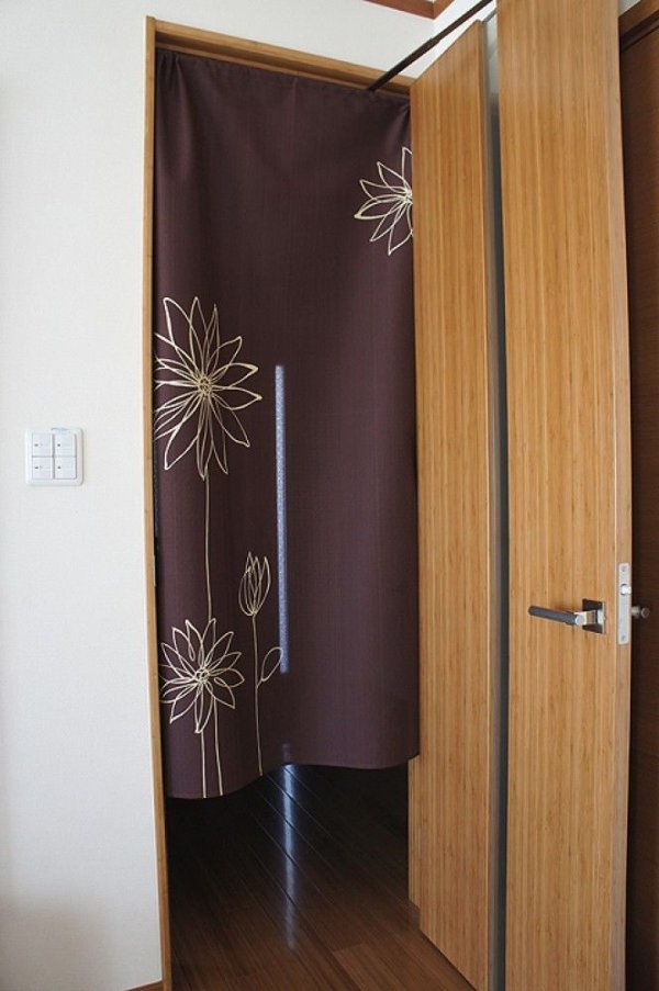 Photo4: Noren CSMO Japanese door curtain Line Flower brown 85 x 170cm