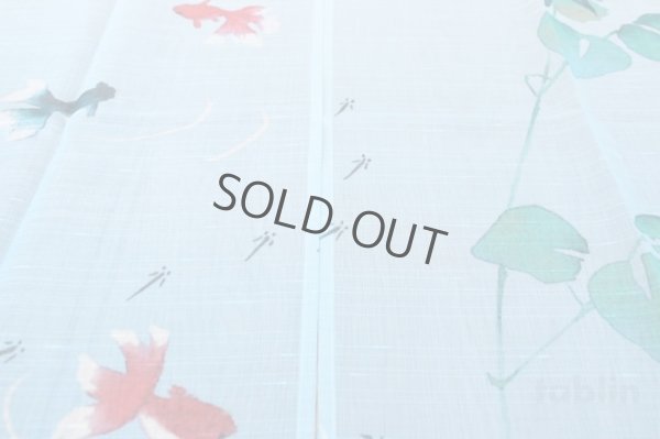 Photo3: Kyoto Noren MS Japanese door curtain Tsurukusa and Goldfishes green 84 x 148cm