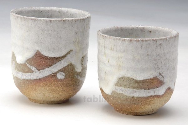 Photo5: Shigaraki pottery Japanese tea cups tansetsu white glaze yunomi set of 2