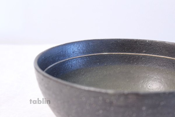 Photo5: Shigaraki pottery Japanese soup noodle serving bowl black sai D200mm