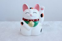 Japanese Lucky Cat Tokoname YT Porcelain Maneki Neko Mansuke left hand H21cm