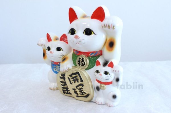 Photo2: Japanese Lucky Cat Tokoname yaki ware Porcelain Maneki Neko three 10.2 inch