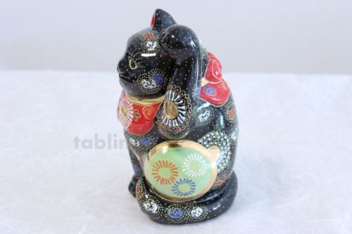 Other Images1: Japanese Lucky Cat Kutani Porcelain Maneki Neko black mori H19.5cm