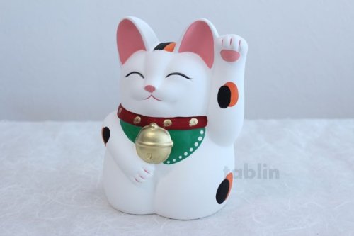 Other Images1: Japanese Lucky Cat Tokoname YT Porcelain Maneki Neko Mansuke left hand H21cm