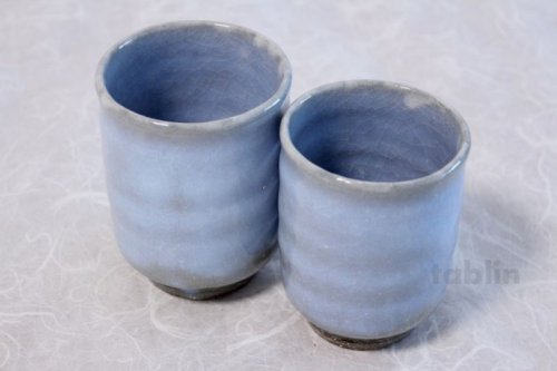 Other Images3: Hagi ware Senryuzan climbing kiln Japanese tea cups light blue glaze set of 2
