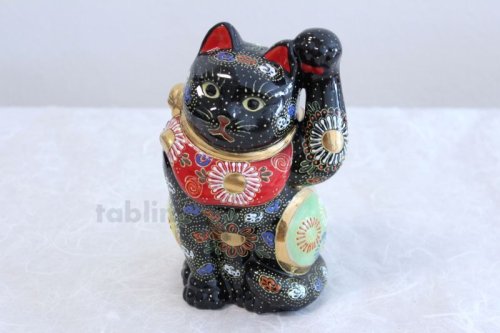 Other Images2: Japanese Lucky Cat Kutani Porcelain Maneki Neko black mori H19.5cm