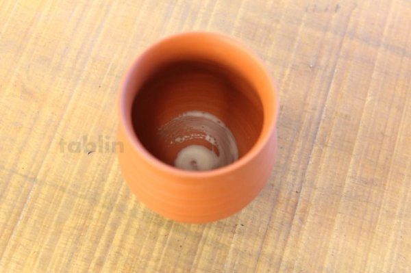 Photo4: Tokoname Japanese yunomi tea cups Reiko red sansui landscape hand drilling