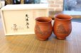 Photo1: Tokoname Japanese yunomi tea cups Reiko red sansui landscape hand drilling (1)