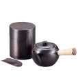 Photo1: Japanese Copper tea pot 345ml & tea caddy 200ml  (1)