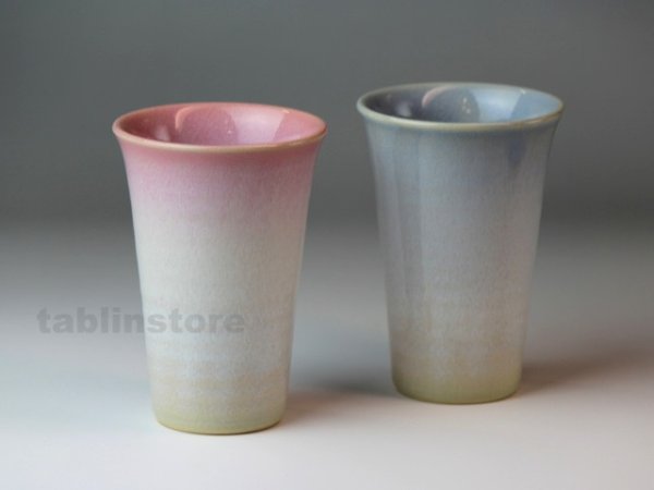 Photo1: Hagi pottery sake tumbler high tsubomi 240ml set of 2