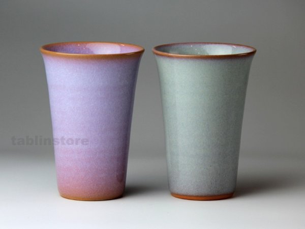 Photo1: Hagi pottery sake tumbler high nishoku 240ml set of 2