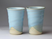 Hagi pottery sake tumbler high chinshu tanso blue 360ml set of 2