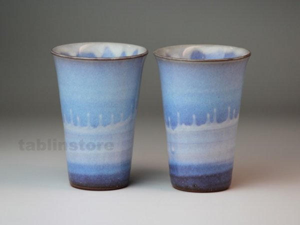 Photo1: Hagi pottery sake tumbler high sazanami 240ml set of 2