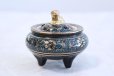 Photo2: Kutani yaki ware Japanese incense burner Aochibu tessen H 8cm (2)