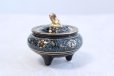 Photo5: Kutani yaki ware Japanese incense burner Aochibu tessen H 8cm (5)