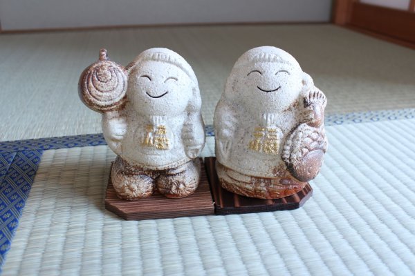Photo2: Shigaraki pottery Japanese doll ebisu daikoku lucky H125mm pair