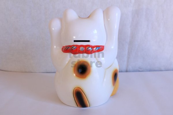 Photo4: Japanese Lucky Cat Tokoname yaki ware Porcelain Maneki Neko ryoteage 10.2 inch