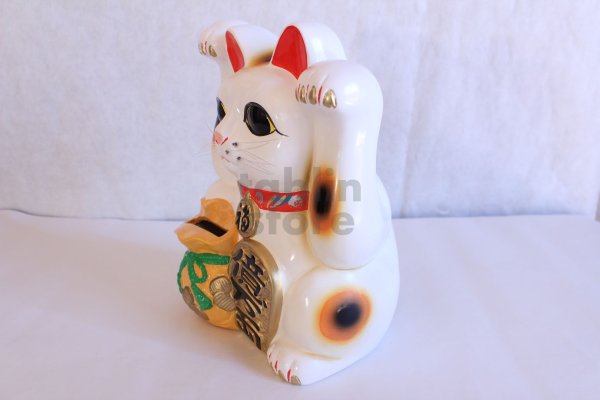 Photo3: Japanese Lucky Cat Tokoname yaki ware Porcelain Maneki Neko ryoteage 10.2 inch