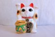 Photo1: Japanese Lucky Cat Tokoname yaki ware Porcelain Maneki Neko ryoteage 10.2 inch (1)
