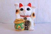 Japanese Lucky Cat Tokoname yaki ware Porcelain Maneki Neko ryoteage 10.2 inch