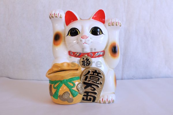 Photo1: Japanese Lucky Cat Tokoname yaki ware Porcelain Maneki Neko ryoteage 10.2 inch