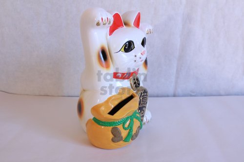 Other Images1: Japanese Lucky Cat Tokoname yaki ware Porcelain Maneki Neko ryoteage 10.2 inch