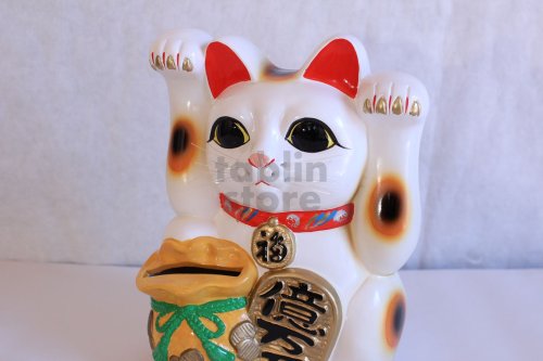 Other Images3: Japanese Lucky Cat Tokoname yaki ware Porcelain Maneki Neko ryoteage 10.2 inch